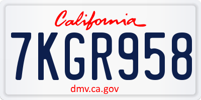 CA license plate 7KGR958