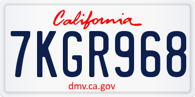 CA license plate 7KGR968