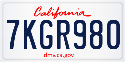 CA license plate 7KGR980
