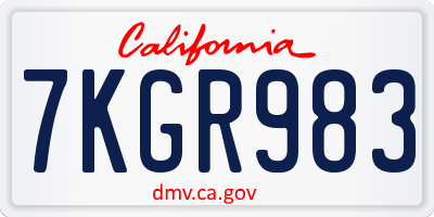 CA license plate 7KGR983