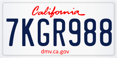 CA license plate 7KGR988