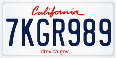CA license plate 7KGR989