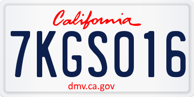 CA license plate 7KGS016