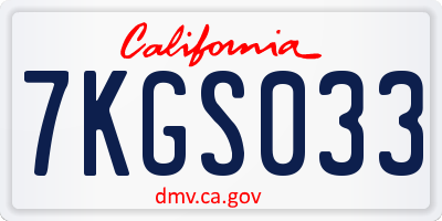 CA license plate 7KGS033