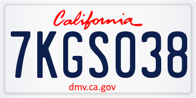 CA license plate 7KGS038