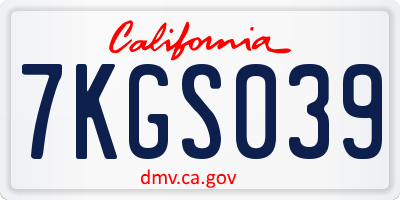 CA license plate 7KGS039