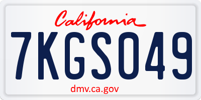 CA license plate 7KGS049