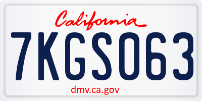CA license plate 7KGS063