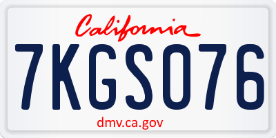 CA license plate 7KGS076