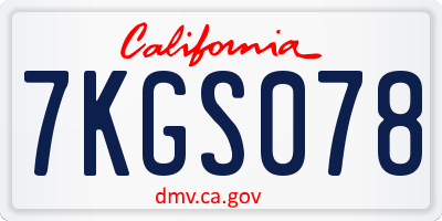 CA license plate 7KGS078