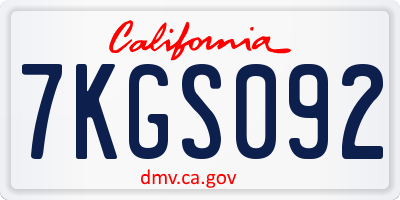 CA license plate 7KGS092