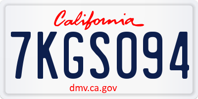 CA license plate 7KGS094