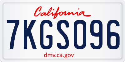 CA license plate 7KGS096