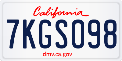 CA license plate 7KGS098