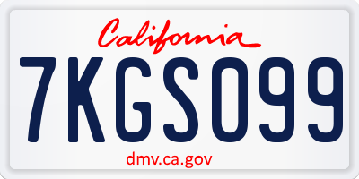 CA license plate 7KGS099