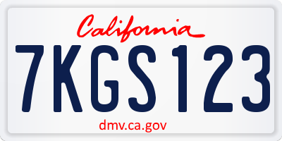CA license plate 7KGS123