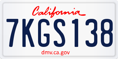 CA license plate 7KGS138