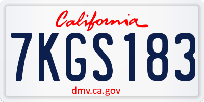 CA license plate 7KGS183