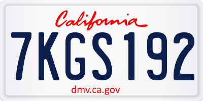 CA license plate 7KGS192
