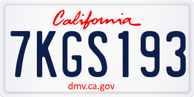 CA license plate 7KGS193