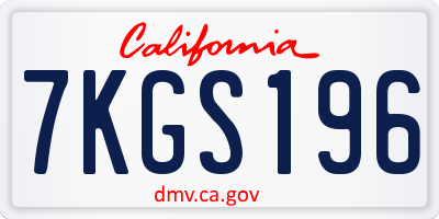 CA license plate 7KGS196
