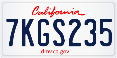 CA license plate 7KGS235