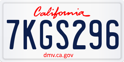 CA license plate 7KGS296