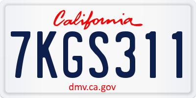 CA license plate 7KGS311