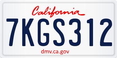 CA license plate 7KGS312