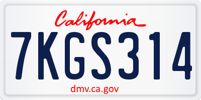 CA license plate 7KGS314