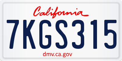 CA license plate 7KGS315