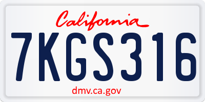 CA license plate 7KGS316