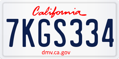 CA license plate 7KGS334