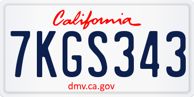 CA license plate 7KGS343