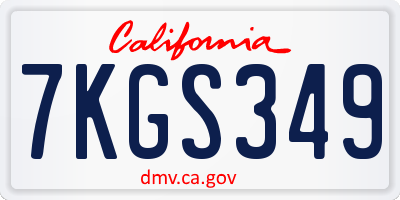 CA license plate 7KGS349