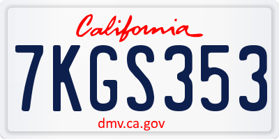 CA license plate 7KGS353