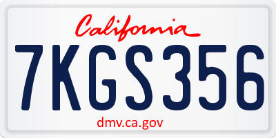 CA license plate 7KGS356