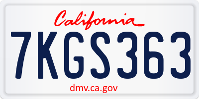 CA license plate 7KGS363