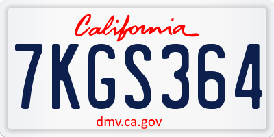 CA license plate 7KGS364