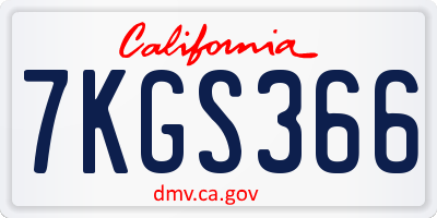 CA license plate 7KGS366