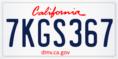 CA license plate 7KGS367