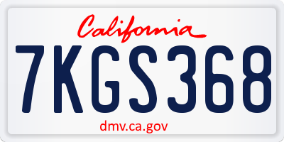 CA license plate 7KGS368