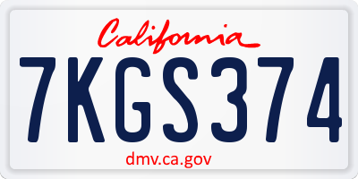 CA license plate 7KGS374