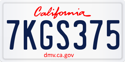 CA license plate 7KGS375
