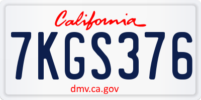 CA license plate 7KGS376