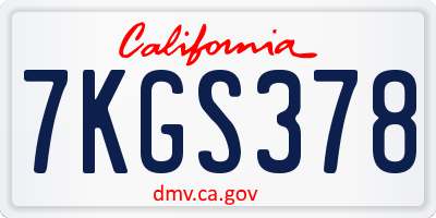 CA license plate 7KGS378