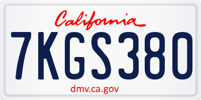 CA license plate 7KGS380