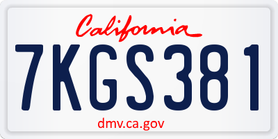 CA license plate 7KGS381