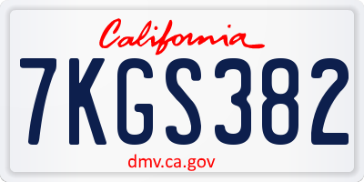 CA license plate 7KGS382