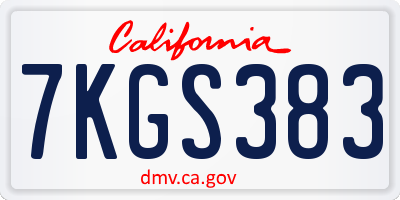 CA license plate 7KGS383